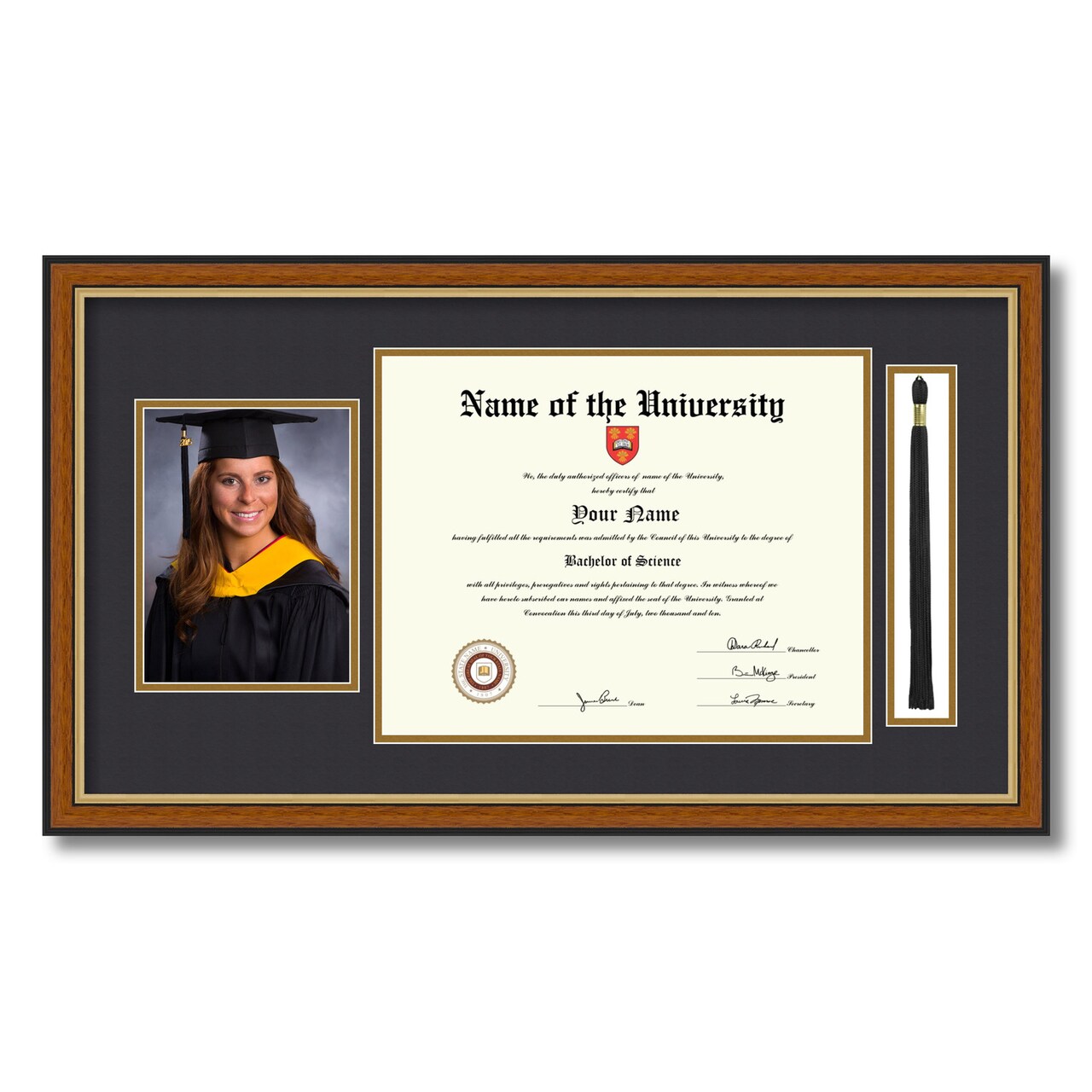 ArtToFrames 11x14 inch Diploma Frame with 5x7 Inch Image Opening and Tassel Opening - Framed with Black and Gold Mats, Comes with Regular Acrylic and Sawtooth Hanger for Wall Hanging (DIT-11x14)